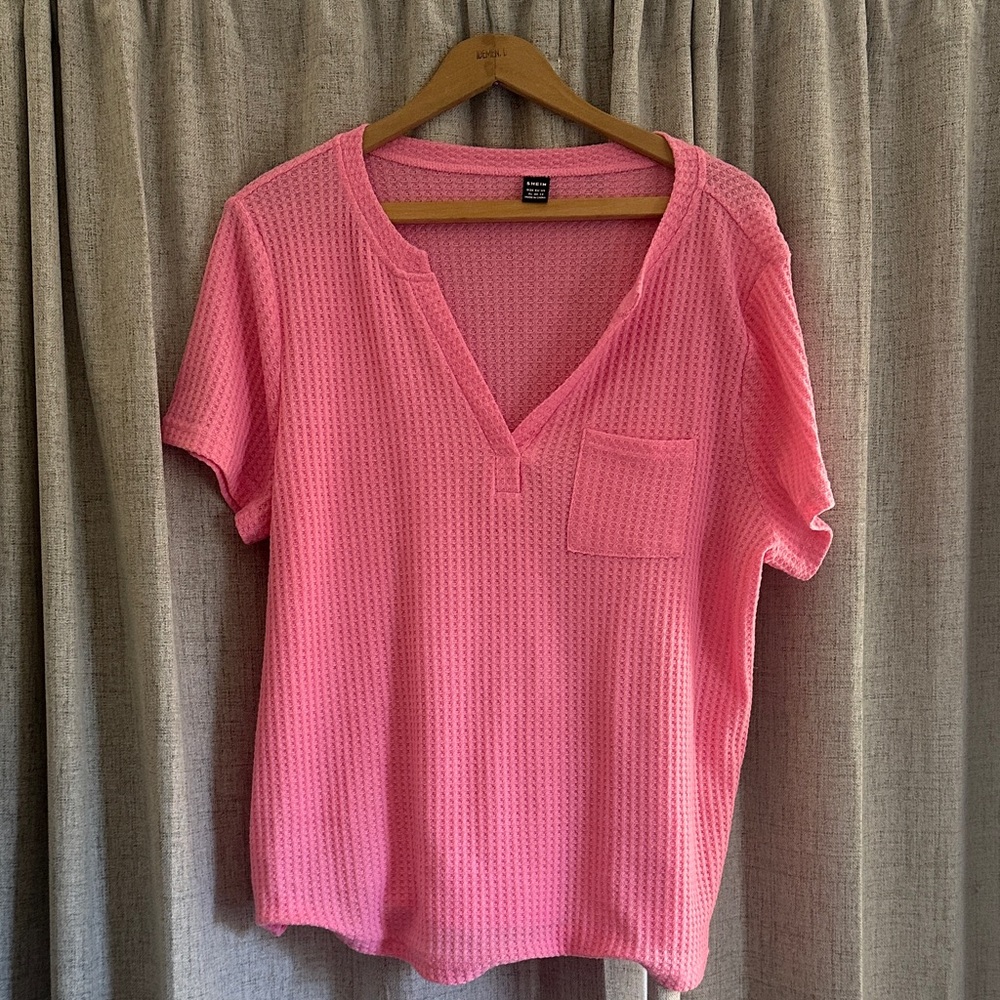 SHEIN Pink Short Sleeve Waffle Knit Tee